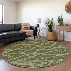 HomeRoots 8' Olive Green & Gray Abstract Washable Round Rug with UV Protection - Stylish, Durable, Family-Friendly! 646557