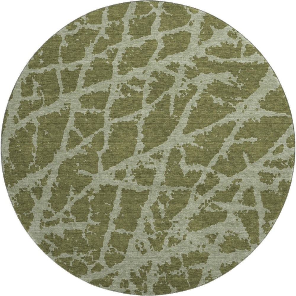 HomeRoots 8' Olive Green & Gray Abstract Washable Round Rug with UV Protection - Stylish, Durable, Family-Friendly! 646557