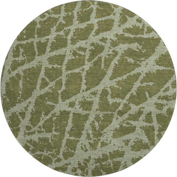 HomeRoots 8' Olive Green & Gray Abstract Washable Round Rug with UV Protection - Stylish, Durable, Family-Friendly! 646557