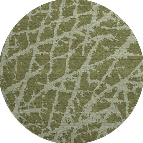 HomeRoots 8' Olive Green & Gray Abstract Washable Round Rug with UV Protection - Stylish, Durable, Family-Friendly! 646557