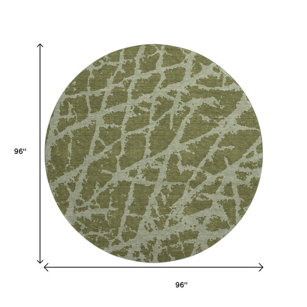HomeRoots 8' Olive Green & Gray Abstract Washable Round Rug with UV Protection - Stylish, Durable, Family-Friendly! 646557