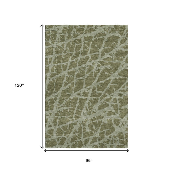 HomeRoots 8' X 10' Olive Green & Gray Abstract Area Rug - Washable, UV-Protected, Perfect for High-Traffic Spaces 646558