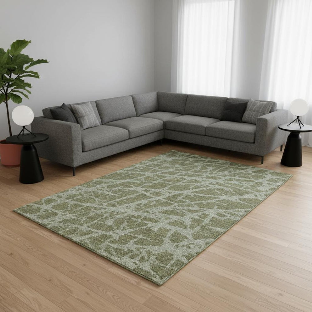 HomeRoots 8' X 10' Olive Green & Gray Abstract Area Rug - Washable, UV-Protected, Perfect for High-Traffic Spaces 646558