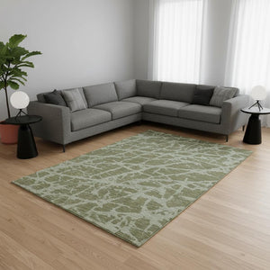 HomeRoots 8' X 10' Olive Green & Gray Abstract Area Rug - Washable, UV-Protected, Perfect for High-Traffic Spaces 646558