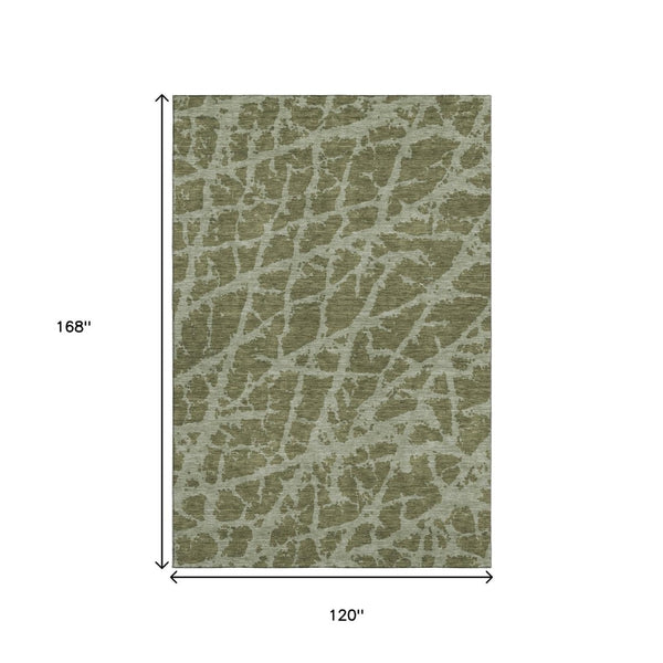 HomeRoots 10' X 14' Olive Green & Gray Abstract Area Rug - Durable, Washable, UV-Protected for Modern Spaces 646560