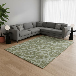 HomeRoots 10' X 14' Olive Green & Gray Abstract Area Rug - Durable, Washable, UV-Protected for Modern Spaces 646560