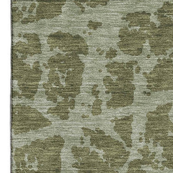 HomeRoots 10' X 14' Olive Green & Gray Abstract Area Rug - Durable, Washable, UV-Protected for Modern Spaces 646560