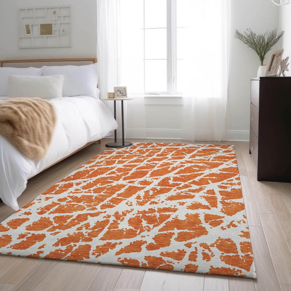 HomeRoots 5' X 8' Orange and Ivory Abstract Area Rug - Washable, UV Protected, Stain Resistant for Stylish Homes 646562
