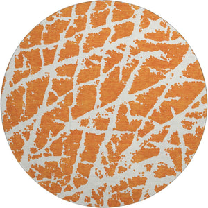HomeRoots 8' Eye-Catching Orange and Ivory Abstract Washable Round Rug with UV Protection for Durable Living 646563