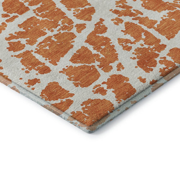 HomeRoots 8' Eye-Catching Orange and Ivory Abstract Washable Round Rug with UV Protection for Durable Living 646563