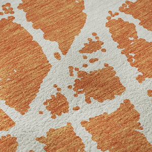 HomeRoots 8' Eye-Catching Orange and Ivory Abstract Washable Round Rug with UV Protection for Durable Living 646563