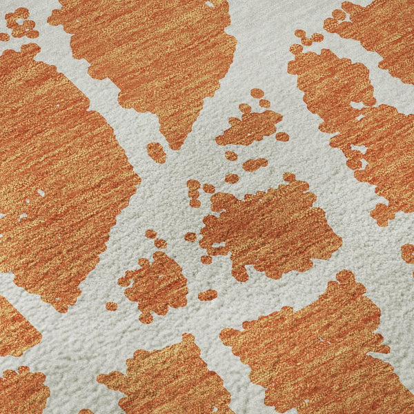 HomeRoots 8' Eye-Catching Orange and Ivory Abstract Washable Round Rug with UV Protection for Durable Living 646563