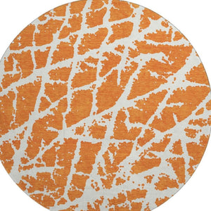 HomeRoots 8' Eye-Catching Orange and Ivory Abstract Washable Round Rug with UV Protection for Durable Living 646563