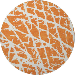 HomeRoots 8' Eye-Catching Orange and Ivory Abstract Washable Round Rug with UV Protection for Durable Living 646563