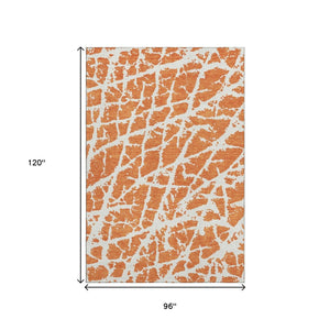 HomeRoots 8' X 10' Vibrant Orange and Ivory Abstract Washable Area Rug with UV Protection for Busy Homes 646564