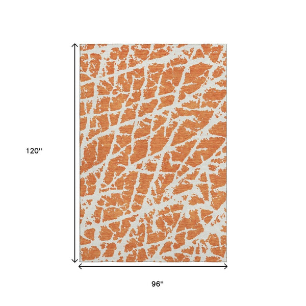 HomeRoots 8' X 10' Vibrant Orange and Ivory Abstract Washable Area Rug with UV Protection for Busy Homes 646564