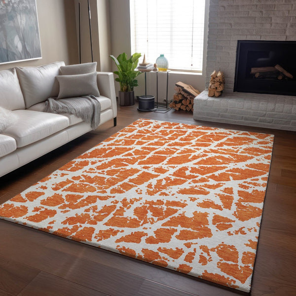 HomeRoots 8' X 10' Vibrant Orange and Ivory Abstract Washable Area Rug with UV Protection for Busy Homes 646564