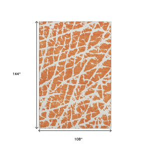 HomeRoots 9' X 12' Modern Orange and Ivory Abstract Area Rug – Washable, UV Protected, Stain Resistant Design 646565