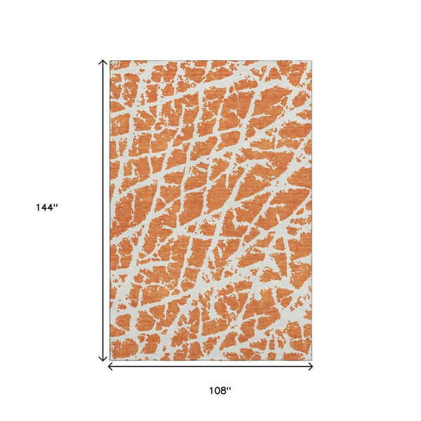 HomeRoots 9' X 12' Modern Orange and Ivory Abstract Area Rug – Washable, UV Protected, Stain Resistant Design 646565