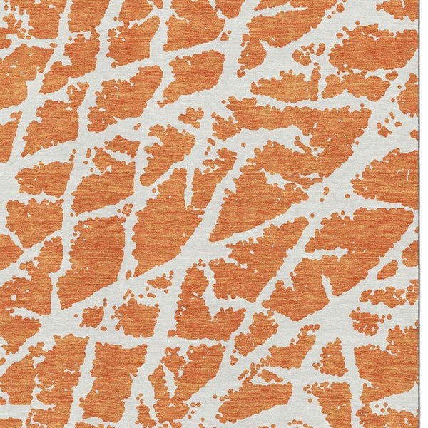 HomeRoots 9' X 12' Modern Orange and Ivory Abstract Area Rug – Washable, UV Protected, Stain Resistant Design 646565