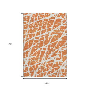 HomeRoots 10' Orange & Ivory Abstract Area Rug – Washable, UV-Protected, Stylish & Durable for High-Traffic Areas 646566