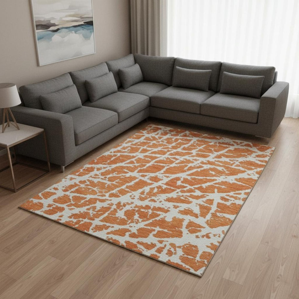 HomeRoots 10' Orange & Ivory Abstract Area Rug – Washable, UV-Protected, Stylish & Durable for High-Traffic Areas 646566