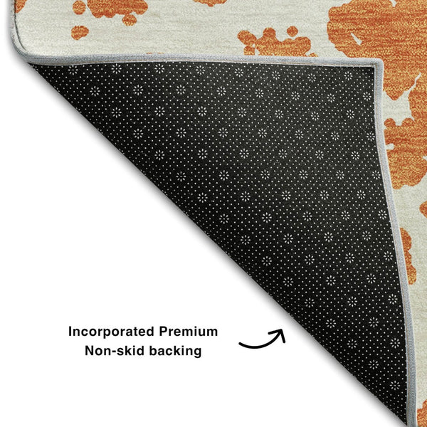 HomeRoots 10' Orange & Ivory Abstract Area Rug – Washable, UV-Protected, Stylish & Durable for High-Traffic Areas 646566