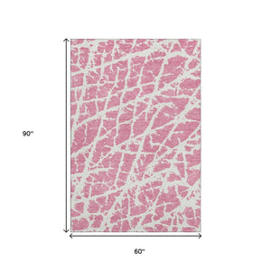 HomeRoots 5' X 8' Pink And Ivory Abstract Area Rug - Stylish, Washable, UV-Protected, and Stain-Resistant Decor! 646574