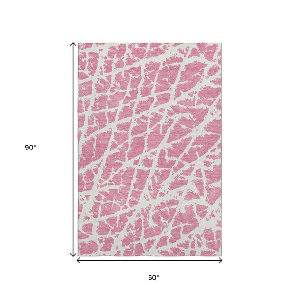 HomeRoots 5' X 8' Pink And Ivory Abstract Area Rug - Stylish, Washable, UV-Protected, and Stain-Resistant Decor! 646574