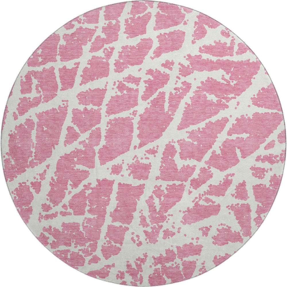 HomeRoots 8' Pink And Ivory Abstract Washable Round Rug - Durable, Stain-Resistant, UV-Protected and Stylish! 646575