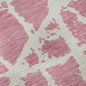 HomeRoots 8' Pink And Ivory Abstract Washable Round Rug - Durable, Stain-Resistant, UV-Protected and Stylish! 646575