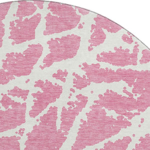 HomeRoots 8' Pink And Ivory Abstract Washable Round Rug - Durable, Stain-Resistant, UV-Protected and Stylish! 646575
