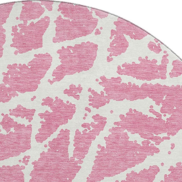 HomeRoots 8' Pink And Ivory Abstract Washable Round Rug - Durable, Stain-Resistant, UV-Protected and Stylish! 646575