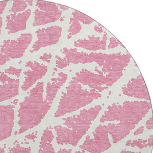 HomeRoots 8' Pink And Ivory Abstract Washable Round Rug - Durable, Stain-Resistant, UV-Protected and Stylish! 646575