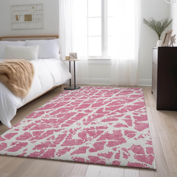 HomeRoots 8' X 10' Stylish Pink & Ivory Abstract Washable Area Rug with UV Protection for Easy Care & Durability 646576
