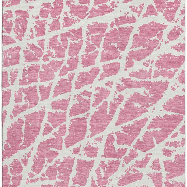 HomeRoots 8' X 10' Stylish Pink & Ivory Abstract Washable Area Rug with UV Protection for Easy Care & Durability 646576