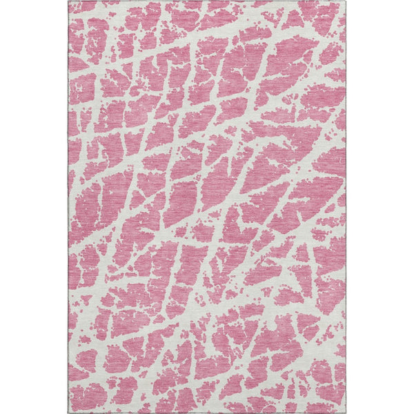 HomeRoots 9' X 12' Pink and Ivory Abstract Area Rug - Washable, UV Protected, Perfect for Homes with Kids & Pets! 646577