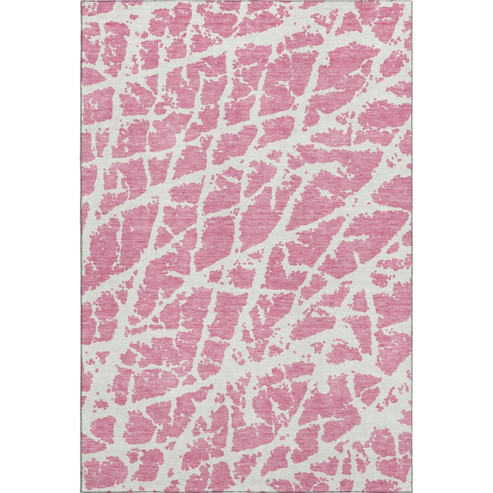 HomeRoots 10' Pink and Ivory Abstract Area Rug – Washable, UV-Protected, Stain-Resistant for Modern Spaces 646578