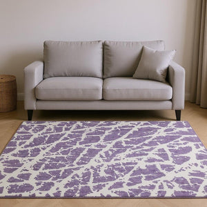 HomeRoots 5' X 8' Stylish Purple and Ivory Abstract Area Rug – Washable, Stain-Resistant, UV Protected Design! 646580
