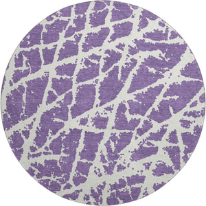 HomeRoots 8' Purple and Ivory Abstract Washable Round Rug – Durable, Stain-Resistant, UV Protected Design! 646581