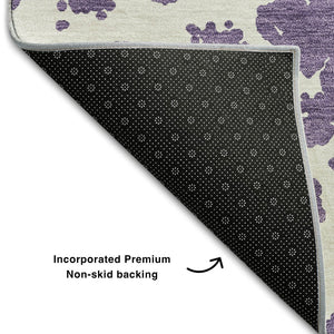 HomeRoots 8' Purple and Ivory Abstract Washable Round Rug – Durable, Stain-Resistant, UV Protected Design! 646581