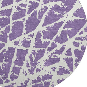 HomeRoots 8' Purple and Ivory Abstract Washable Round Rug – Durable, Stain-Resistant, UV Protected Design! 646581