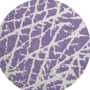 HomeRoots 8' Purple and Ivory Abstract Washable Round Rug – Durable, Stain-Resistant, UV Protected Design! 646581