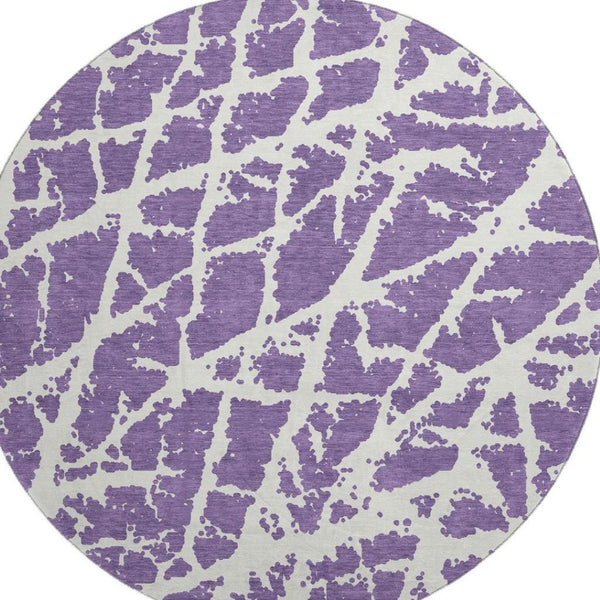 HomeRoots 8' Purple and Ivory Abstract Washable Round Rug – Durable, Stain-Resistant, UV Protected Design! 646581