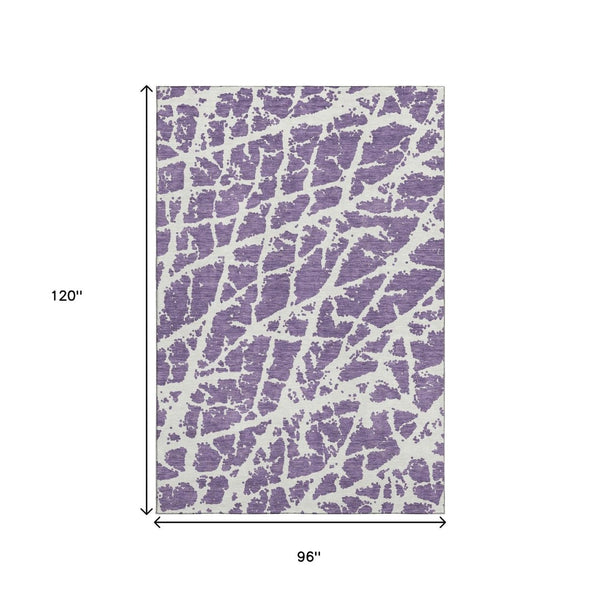 HomeRoots 8' X 10' Purple & Ivory Abstract Area Rug – Washable, UV Protected, Durable & Ideal For Family Spaces 646582