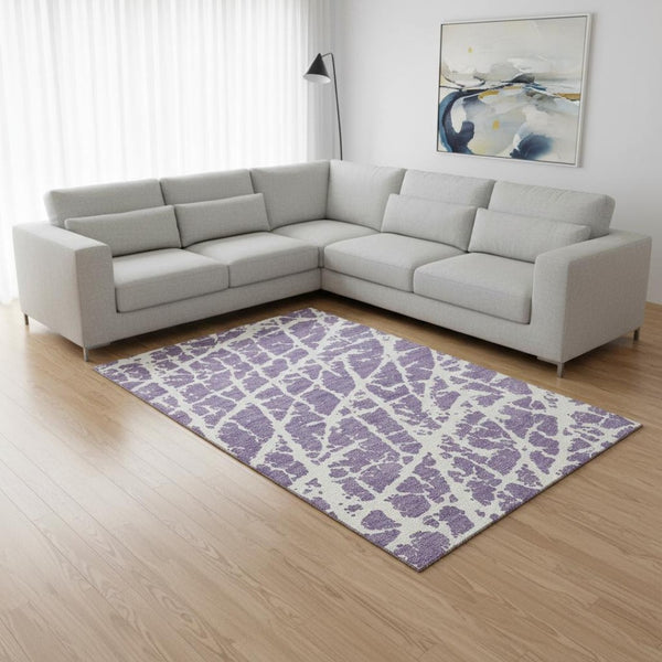 HomeRoots 8' X 10' Purple & Ivory Abstract Area Rug – Washable, UV Protected, Durable & Ideal For Family Spaces 646582