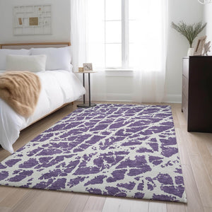 HomeRoots 8' X 10' Purple & Ivory Abstract Area Rug – Washable, UV Protected, Durable & Ideal For Family Spaces 646582