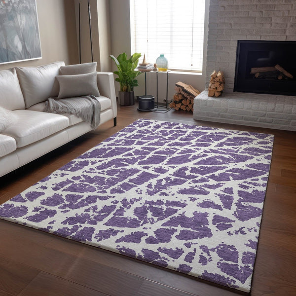 HomeRoots 8' X 10' Purple & Ivory Abstract Area Rug – Washable, UV Protected, Durable & Ideal For Family Spaces 646582