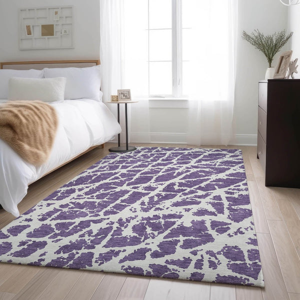 HomeRoots 9' X 12' Purple and Ivory Abstract Area Rug - Stylish, Washable, UV-Protected for Modern Homes 646583