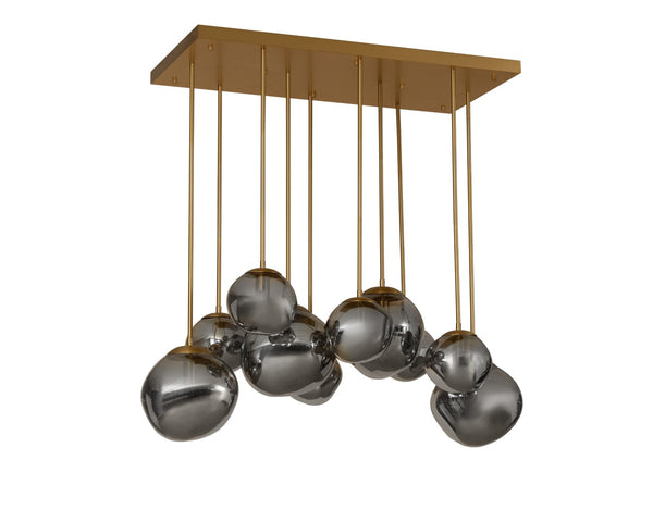 Sunpan DIONIS Chandelier - Modern Rectangular Lighting with Hand-Blown Glass & Brushed Gold Frame Elegance 112421